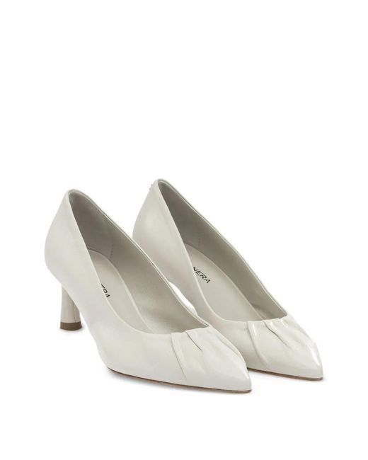 Halmanera White Pointed Gathered Pumps