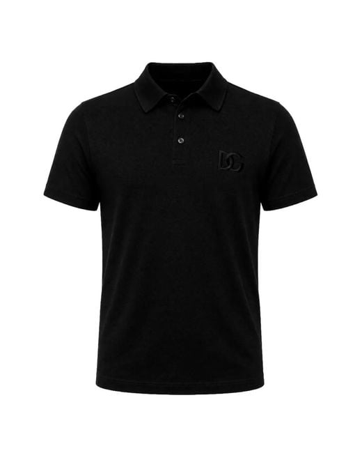 Dolce & Gabbana Black Dg Logo Piqué Polo Shirt for men