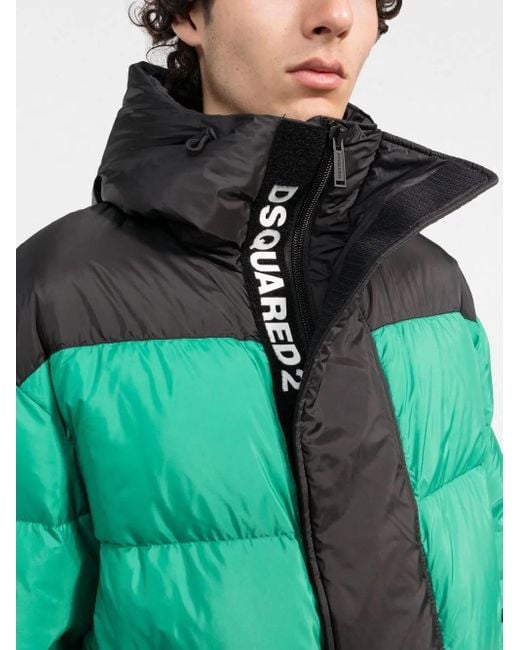DSquared² Green Zip-Pockets Hooded Padded Jacket for men