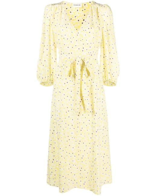 P.A.R.O.S.H. Yellow Floral Silk Midi Dress With V-Neckline