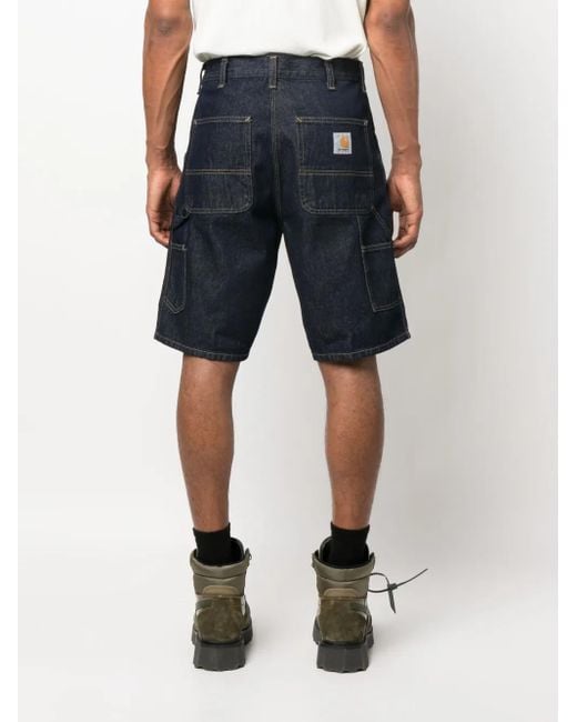 Carhartt Blue Logo-Patch Denim Cargo Shorts for men