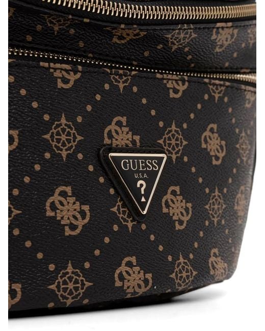 Guess Black Monogram-Print Logo-Plaque Belt Bag