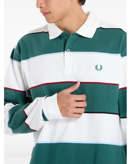 Camicia A Righe A Maniche Lunghe di Fred Perry in Green da Uomo