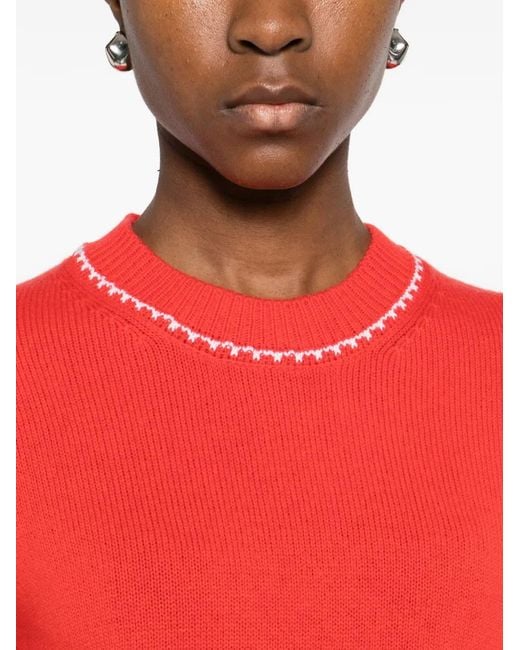 Allude Red Ribbed-Hem T-Shirt