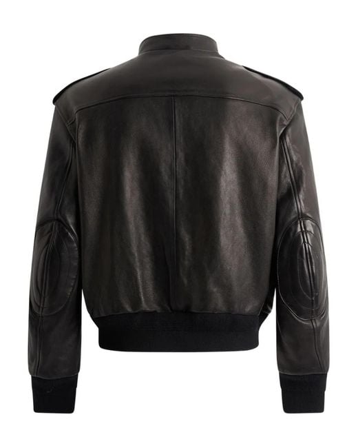 Bally Men's Black Epaulettes Flap-Pockets Leather Jacket