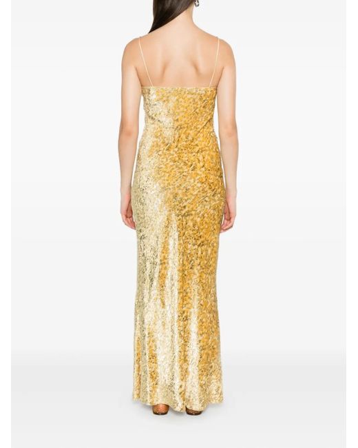 Forte_forte Metallic Spaghetti-Strap Patterned Dress