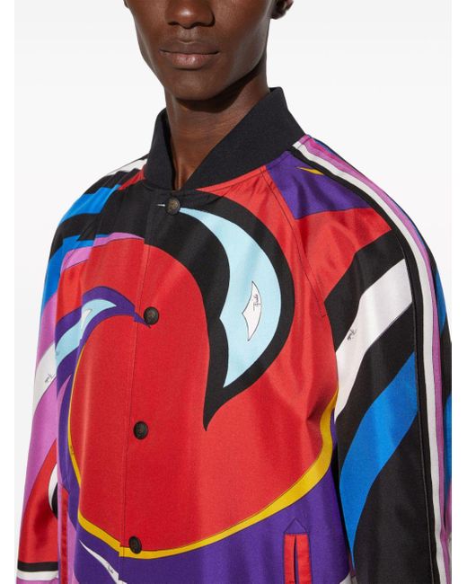 Emilio Pucci Red Cigni-print Silk-twill Bomber Jacket for men
