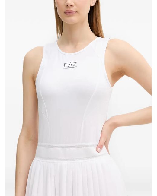 EA7 White Pleated Mini Dress