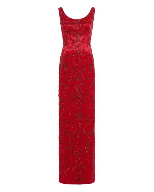 Jenny Packham Red Beaded-Embellishments Maxi Dress