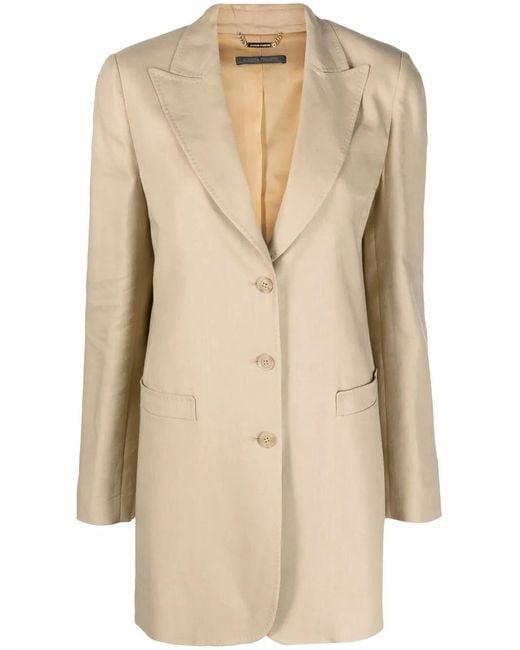 Alberta Ferretti Natural Single-Breasted Long-Line Blazer
