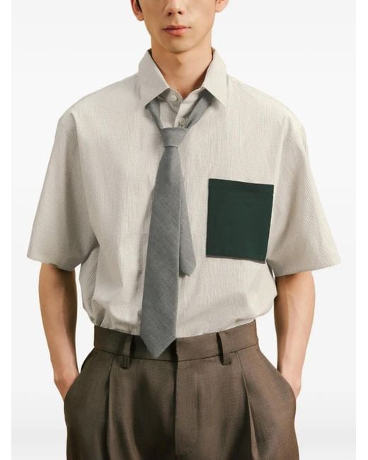 CROQUIS Gray Gingham-Pattern Contrast-Pocket Shirt for men