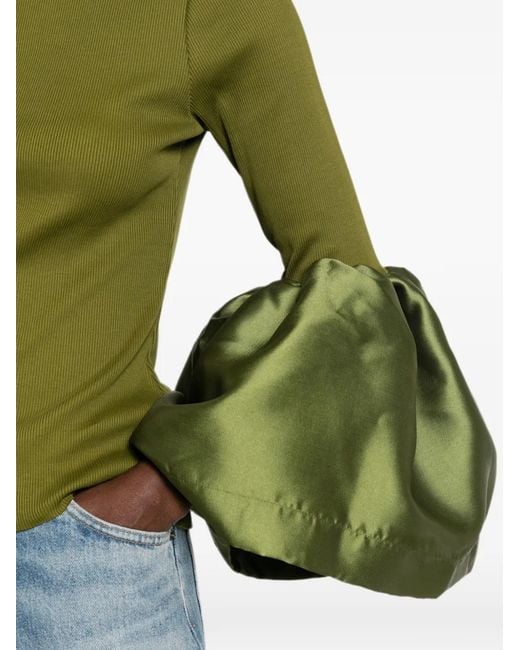 Marques'Almeida Green Ribbed Puff-Sleeve Top