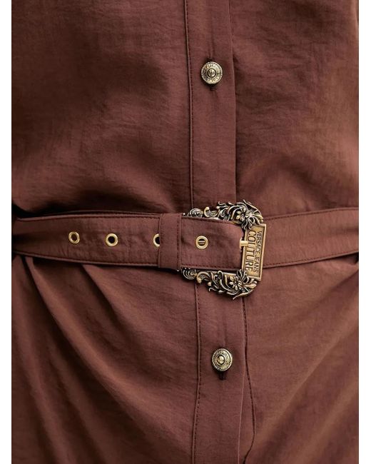 Versace Jeans Couture Brown Off-Shoulder Belted Shirt Dress