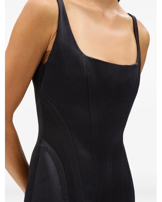 Another Tomorrow Black Contour-Seamed Topstitched Dress