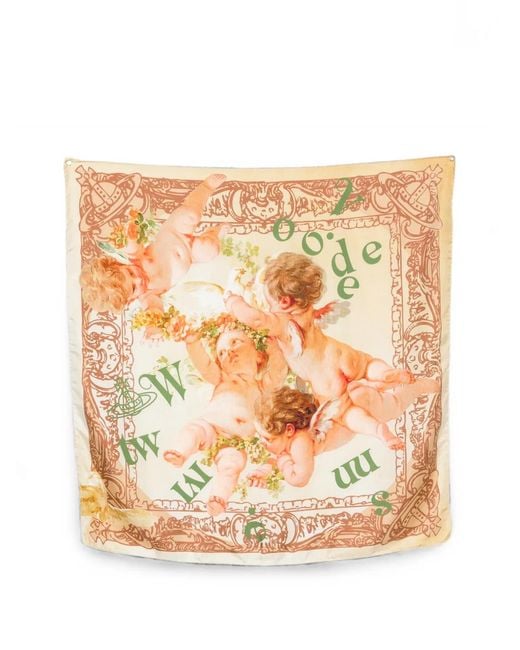 Vivienne Westwood Pink Cherub-Print Square-Shape Scarf