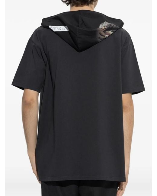 Maison Margiela Black Graphic-Print Hooded T-Shirt for men