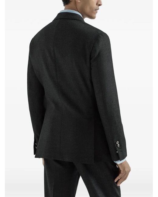 Brunello Cucinelli Black Mouliné Virgin Wool Twill One-And-A-Half Breasted Deconstructed Blazer With Metal Buttons for men