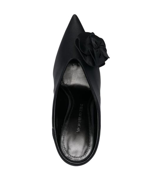Victoria Beckham Black Floral-Applique Satin Mules