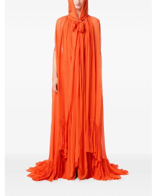 Blumarine Red Hooded Ruffled Cape