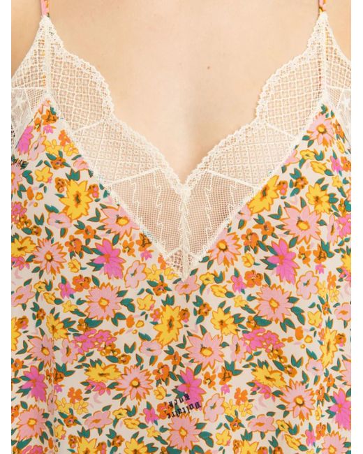 Top con estampado floral y ribete de encaje Zadig & Voltaire de color Orange