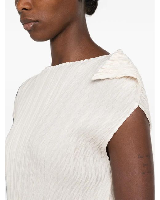 Issey Miyake White Unfurling Pleats Pleated Asymmetric Top