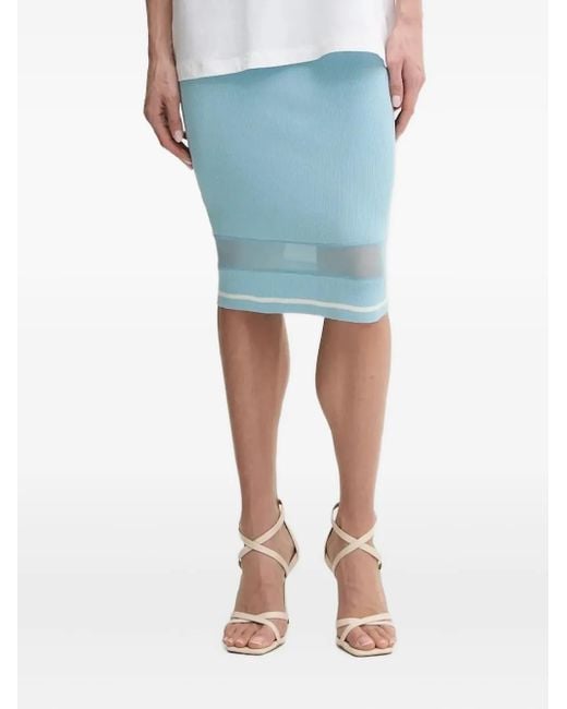 Liu Jo Blue Ribbed-Knit Mesh-Insert Skirt