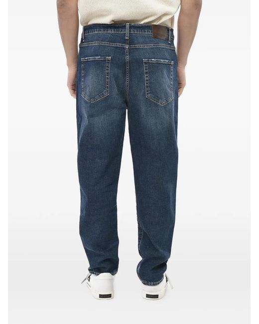 Paolo Pecora Blue Leather-Patch Whiskered Jeans for men