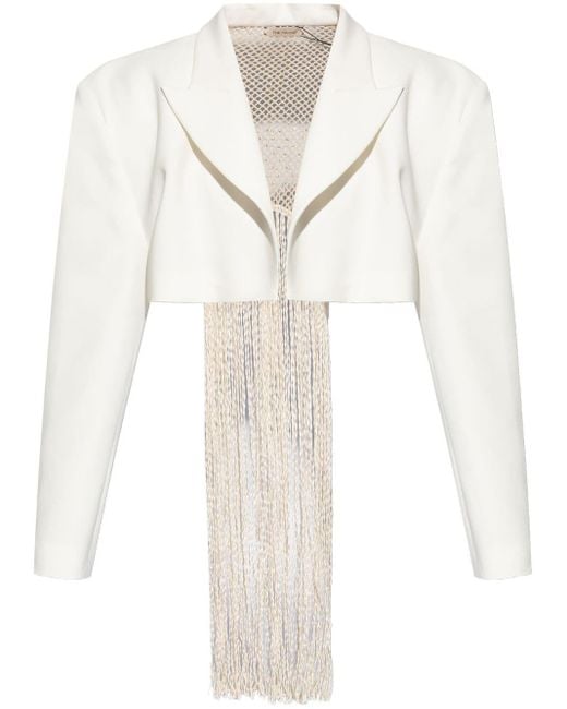 The Mannei White Anette Fringed Cropped Blazer