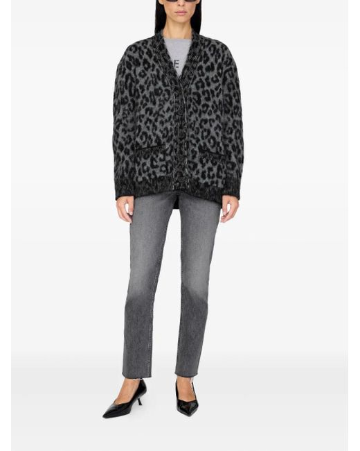Anine Bing Black Banks Leopard-Print Button Cardigan