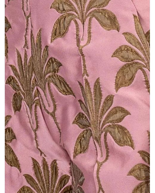 ODEEH Red Leaf-Patterned Jacquard Trousers
