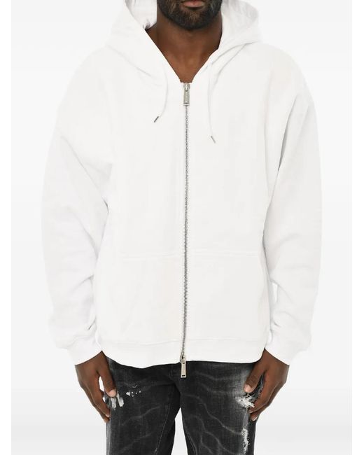 DSquared² White Full-Zip Drawstring Hoodie for men