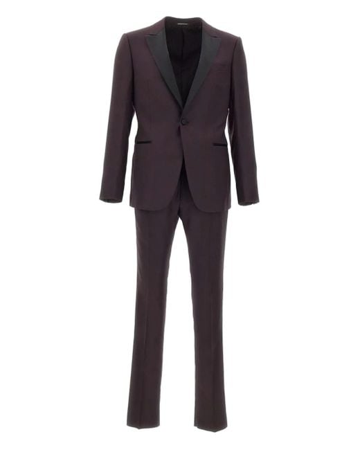 Emporio Armani Blue Peaked-Lapel Satin-Trimmed Suit for men