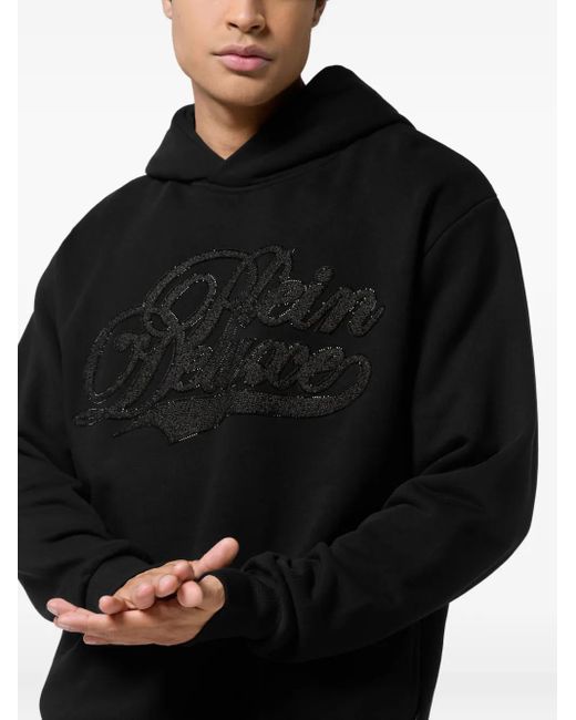 Philipp Plein Black Crystal-Embellished Hoodie for men
