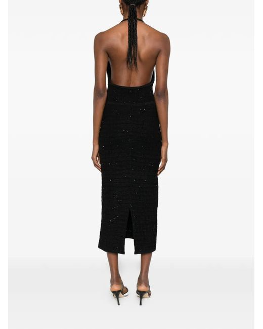 Alessandra Rich Black Buttoned V-Neck Midi Dress