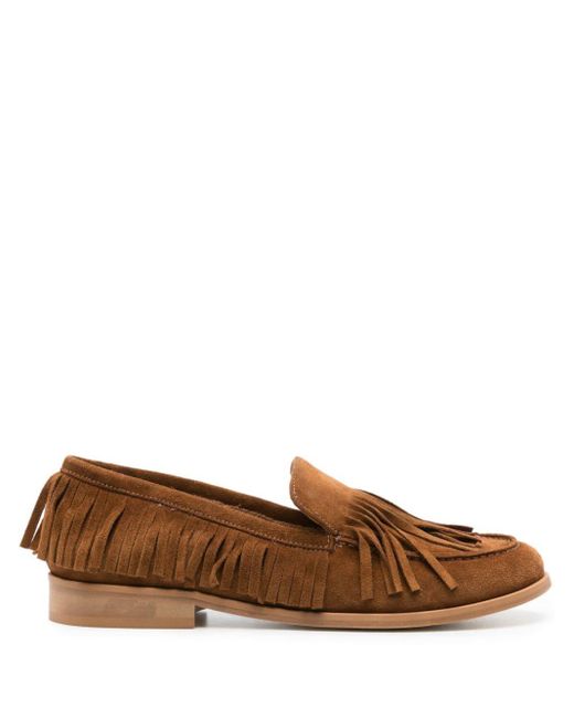 Anna F. Brown Fringed Suede Loafers