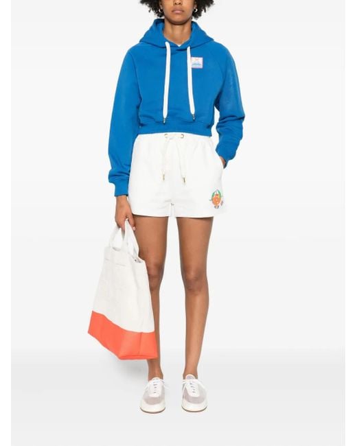 Casablanca Blue Cropped Cotton Hoodie
