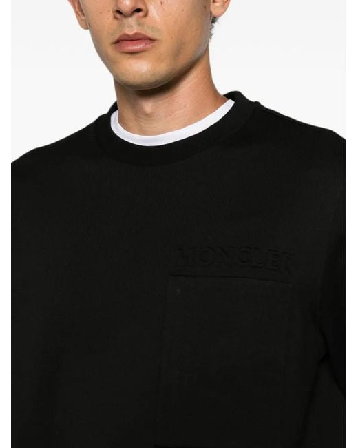 Moncler Black Logo-Patch Crew Neck Sweatshirt for men