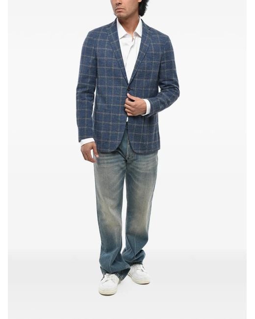 Corneliani Blue Checked Single-Breasted Blazer for men