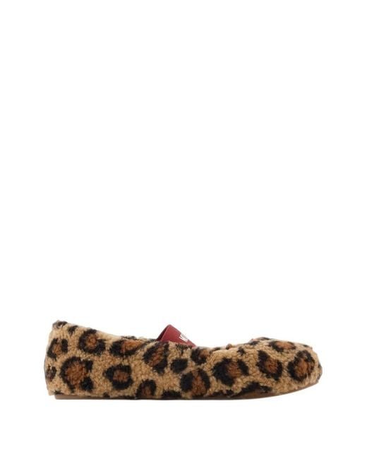 Moon Boot White Leopard-Print Shearling Ballet Flats