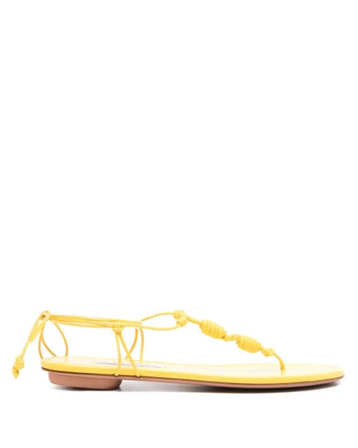 Aquazzura Metallic Oaxaca Knotted Leather Flat Sandals