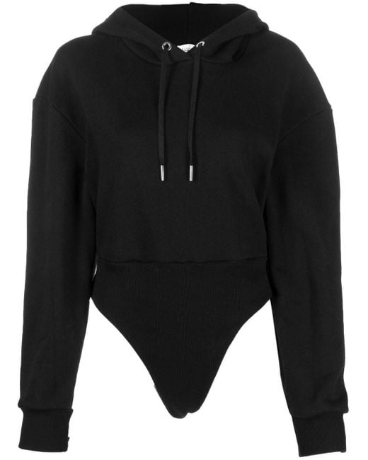 Wolford Black Hybrid Drawstring-hoodie Bodysuit