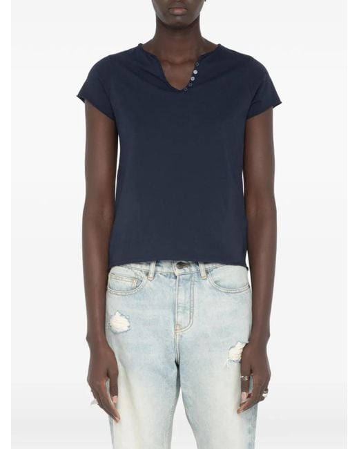 Zadig & Voltaire Blue Henley Graphic T-Shirt