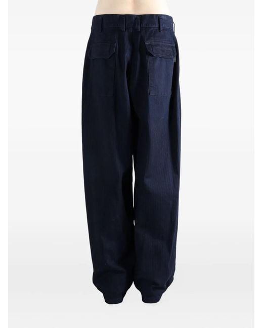 Yohji Yamamoto Blue Pleat-Detail Wide-Leg Trousers for men