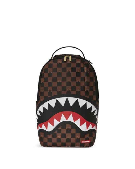 Sprayground Brown Check-Pattern Peeking Character Backpack