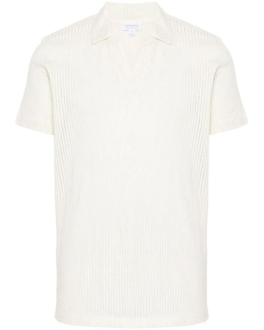 Sunspel White Linear Mesh Design Polo Shirt for men