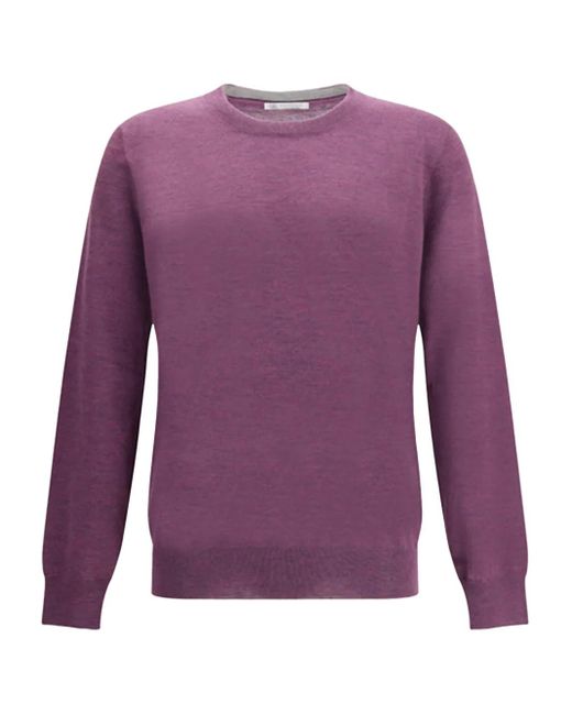 Brunello Cucinelli Purple Round-Neck Cashmere-Silk Blend Sweater for men
