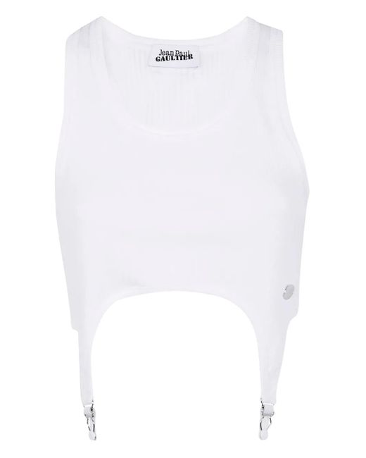 Jean Paul Gaultier White Geripptes Stricktop mit Strumpfhalter
