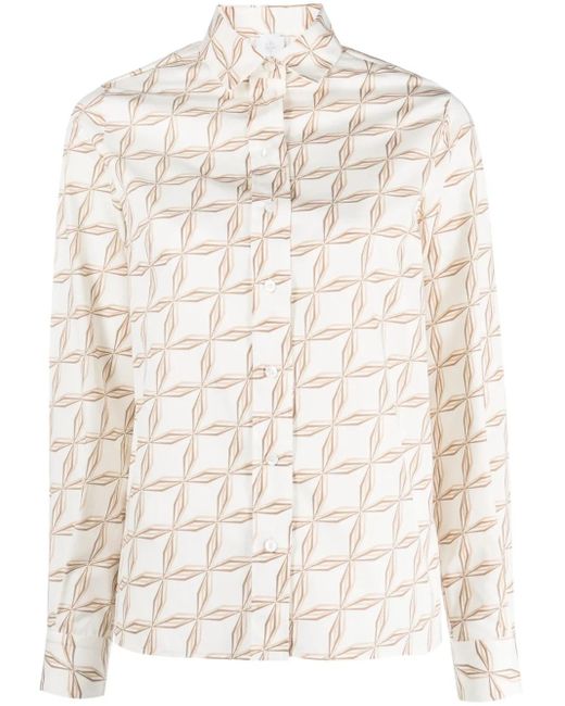 Eleventy Natural Long Sleeve Shirt With Geometric Pattern