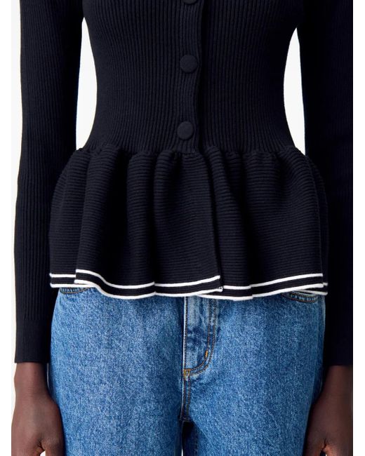 Claudie Pierlot Black Ribbed-Knit Peplum Cardigan