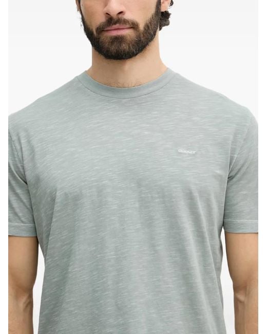 Gant Gray Logo-Embroidered Slub-Texture T-Shirt for men